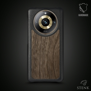 Кожаная накладка Stenk WoodBacker для Realme 11 Pro Plus Чёрная