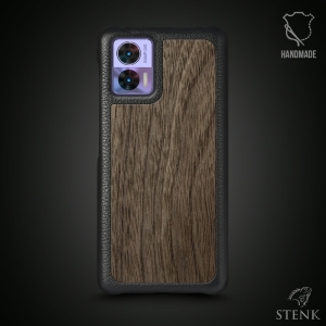 Кожаная накладка Stenk WoodBacker для Motorola Edge 30 Neo Чёрная